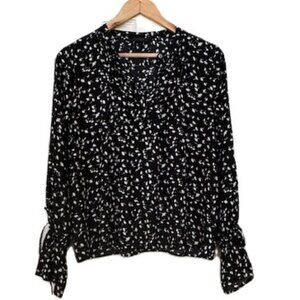 J. Crew Black and White Floral Popover Blouse